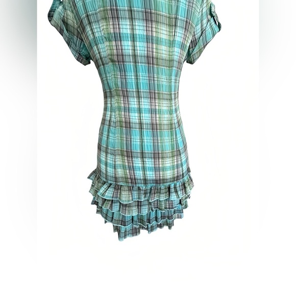 Romeo & Juliet Couture Y2K Preppy Plaid Shirt Dress S  Ruffle Hem Button Down - Picture 9 of 12